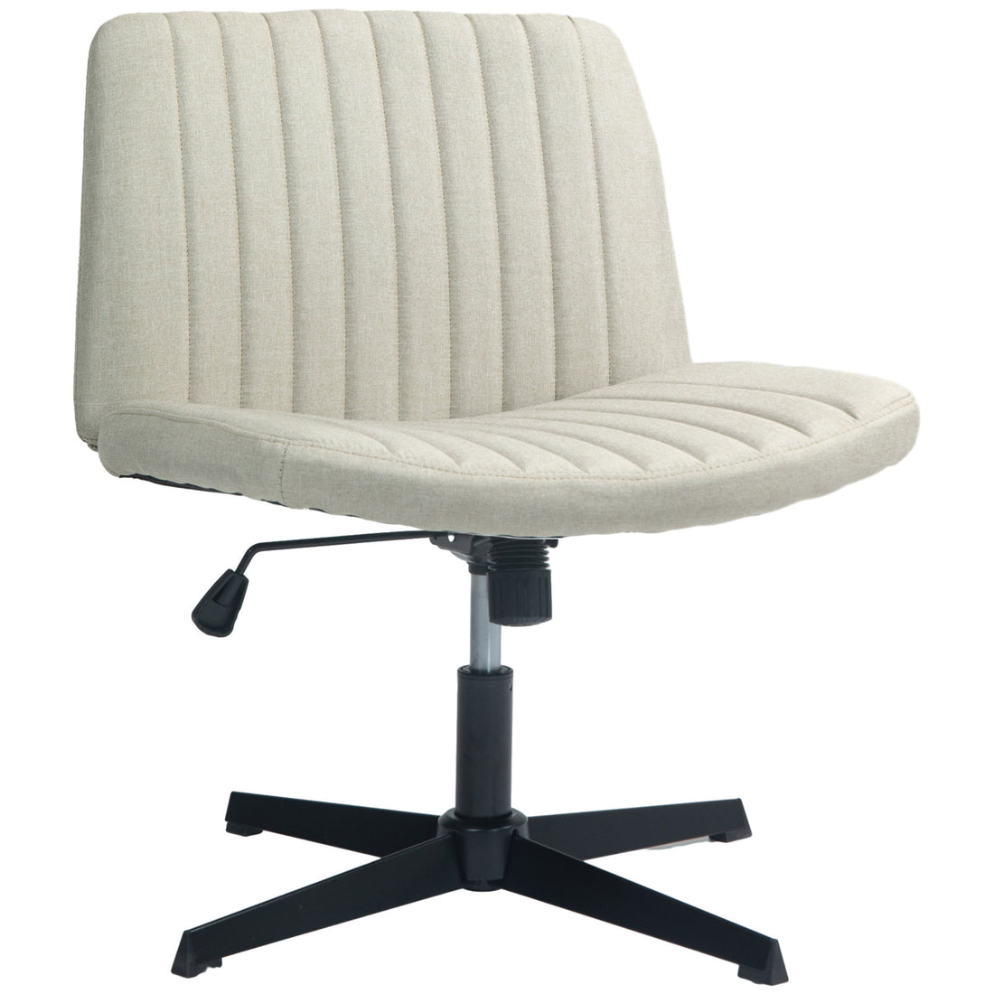 Homcom Wide Office Chair, Armless Office Desk Chair, Computer Fabric Vanity Chair With Adjustable Height, Beige Beige Polyester