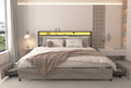 King Bed Frame, Storage Headboard With Charging Station, Solid And Stable, Noise Free, No Box Spring Needed, Easy Assembly Box Spring Not Required King Antique Gray Metal Bedroom Bed Frame Mdf Metal
