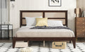 King Size Bed With Rattan Headboard, Two Storage Drawers, Rubber Wood Bed With Enhanced Support Salts And Feet,Espresso King Espresso Rubber Wood