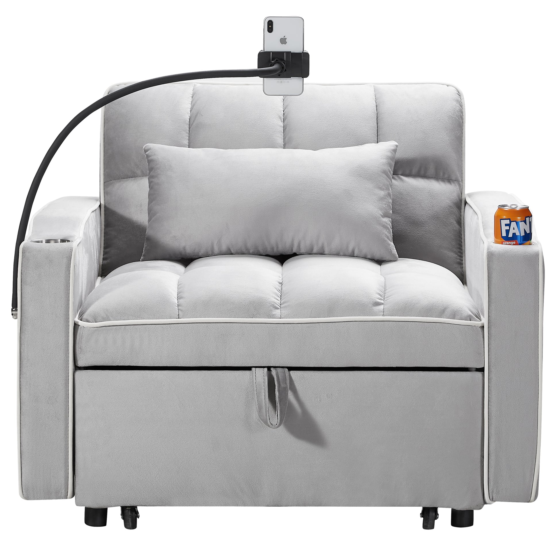 Convertible Sleeper Chair Sofa Bed Adjustable Pull Out Sleeper Chair Bed Multi Pockets Folding Sofa Bed For Living Room Bedroom Small Space,3 In 1 Sofa Bed Grey Velvet Wood Soft Tufted Back Heavy Duty American Design,American Traditional Square Arms