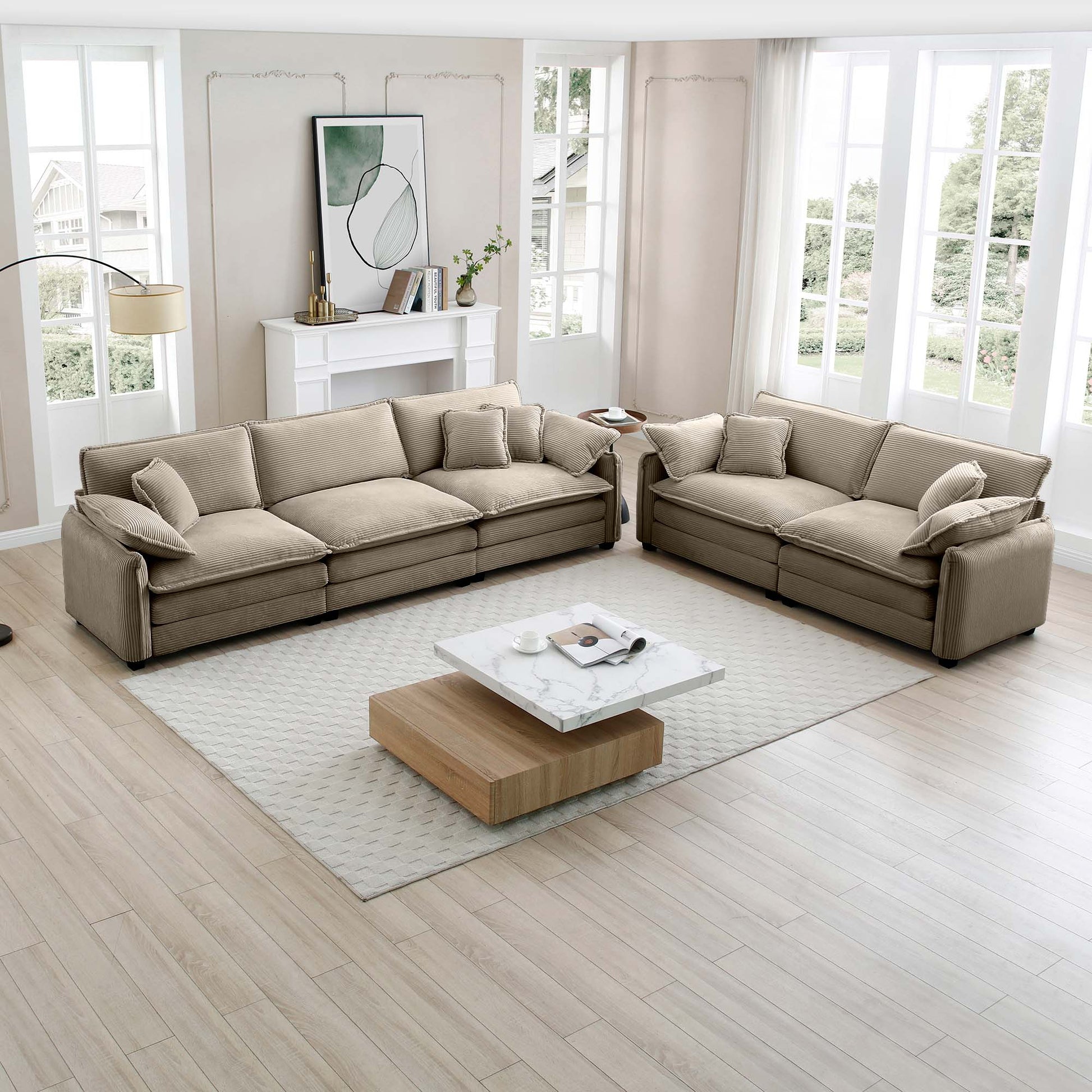 Family Sofa Set Deep Seat Sofa, Warm Sofa For Home Cinema And Living Room, One 2 Seater Sofa And One 3 Seater Sofa,Tan Corduroy Tan Corduroy 5 Seat