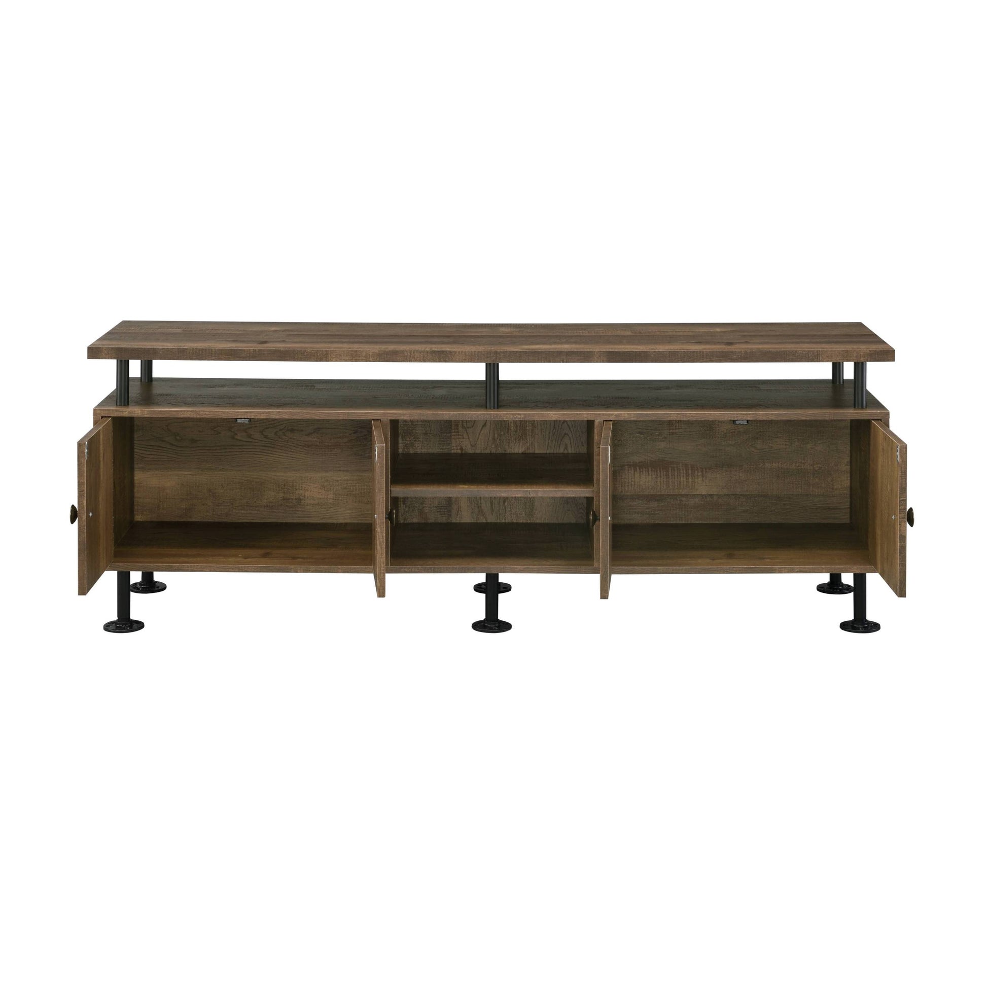 Rustic Oak And Black 2 Shelf Tv Stand Black,Rustic Primary Living Space 60 Inches 60 69 Inches Industrial Wood Metal