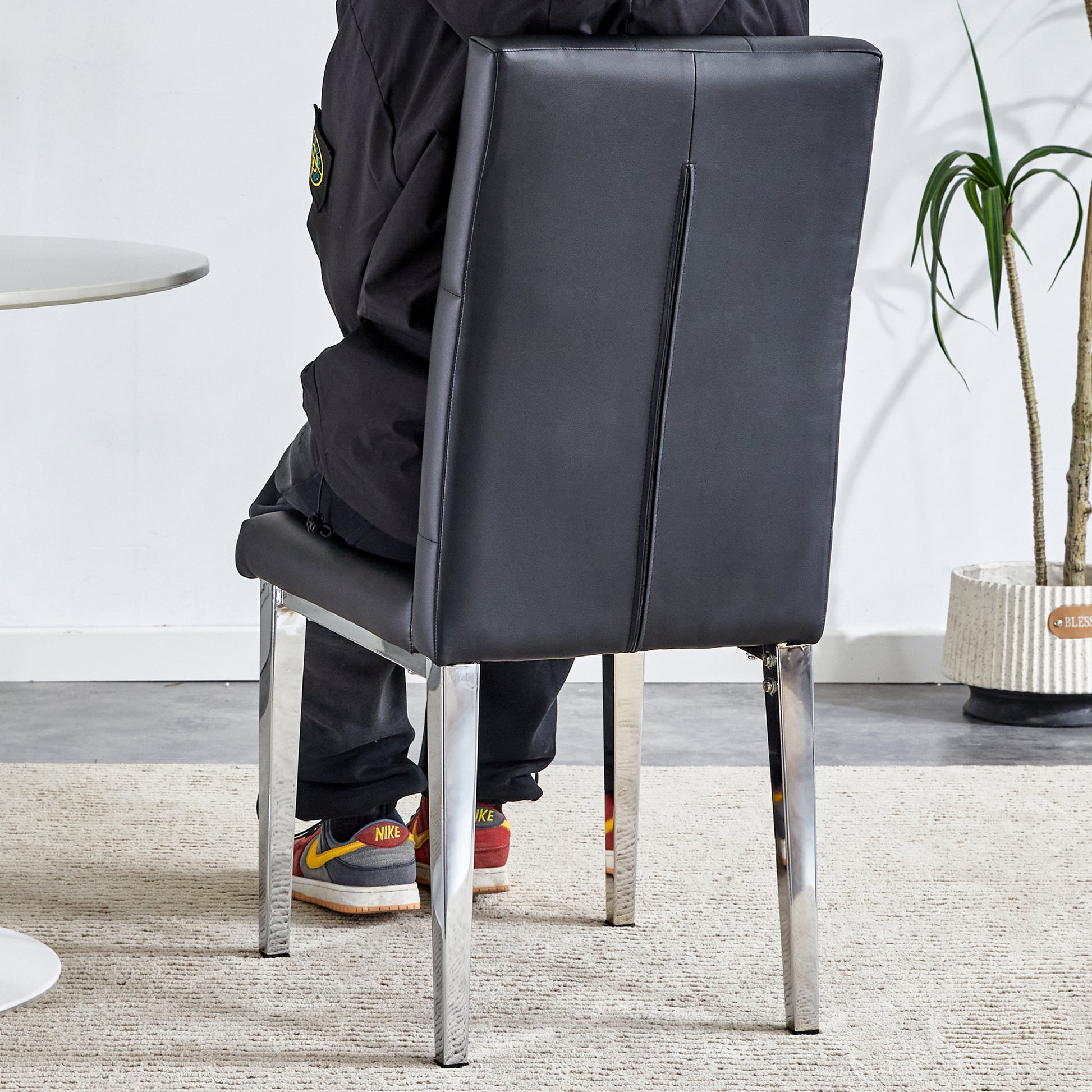 2 Piece Dining Chair, Modern Style Kitchen Upholstered High Back, Metal Leg Office Chair, Suitable For Dining Room, Office, Restaurant. Black Set Of 2 Pu