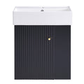 Video 21.6 Inch Modern Floating Bathroom Vanity With Ceramic Basin Perfect For Small Bathrooms, Right Side Storage Black Bathroom Ceramic Mdf