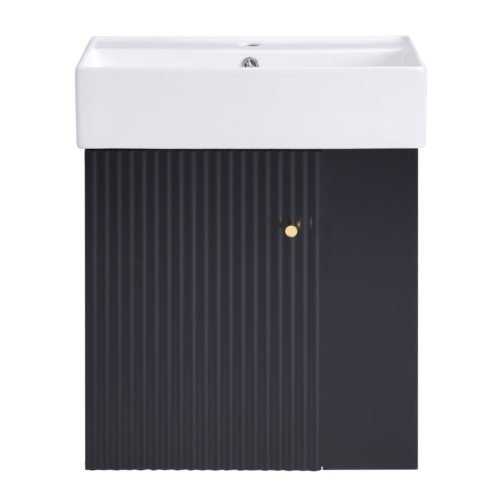 Video 21.6 Inch Modern Floating Bathroom Vanity With Ceramic Basin Perfect For Small Bathrooms, Right Side Storage Black Bathroom Ceramic Mdf