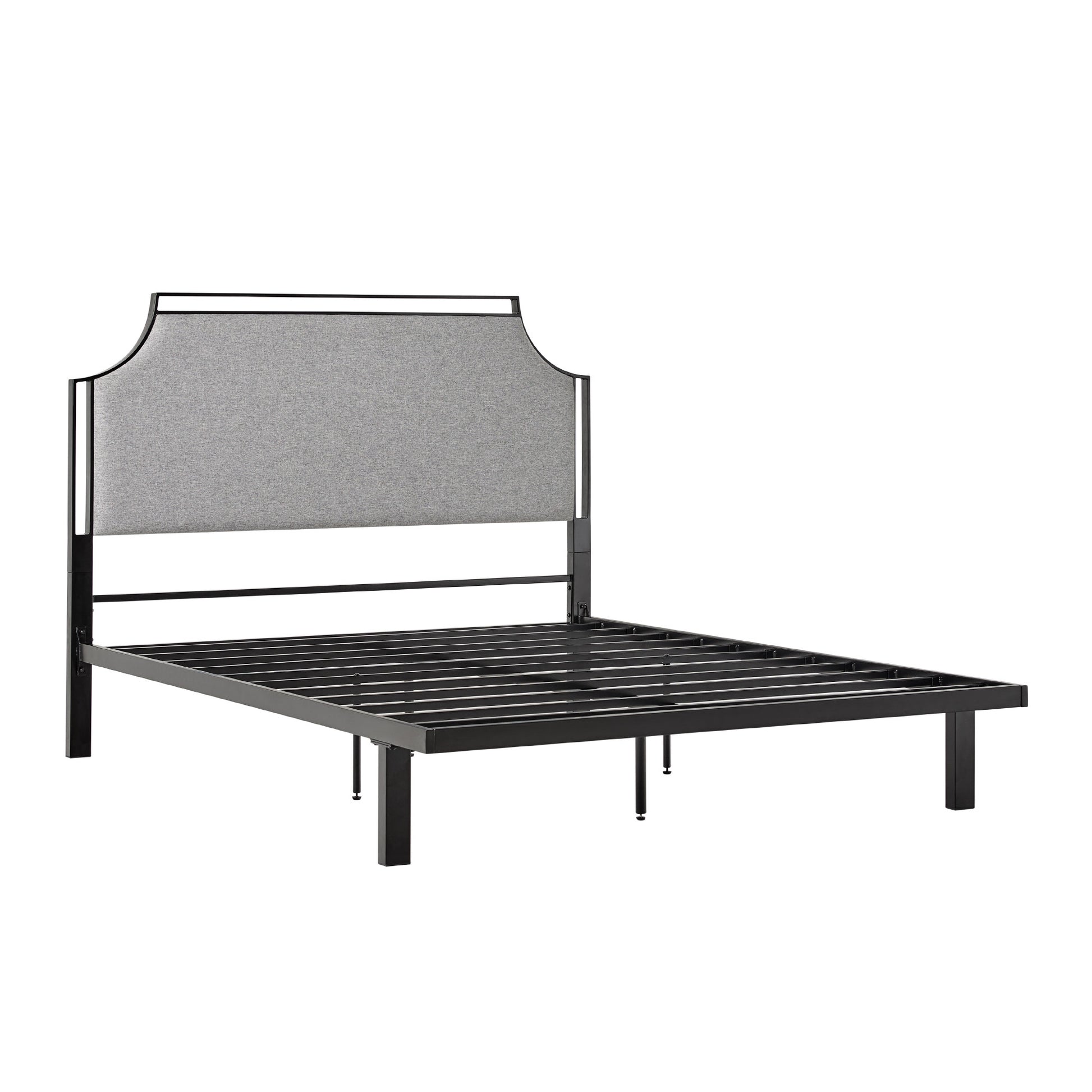 Traditional Upholstered Metal Queen Bedframe Grey Queen Gray Polyurethane Foam Steel