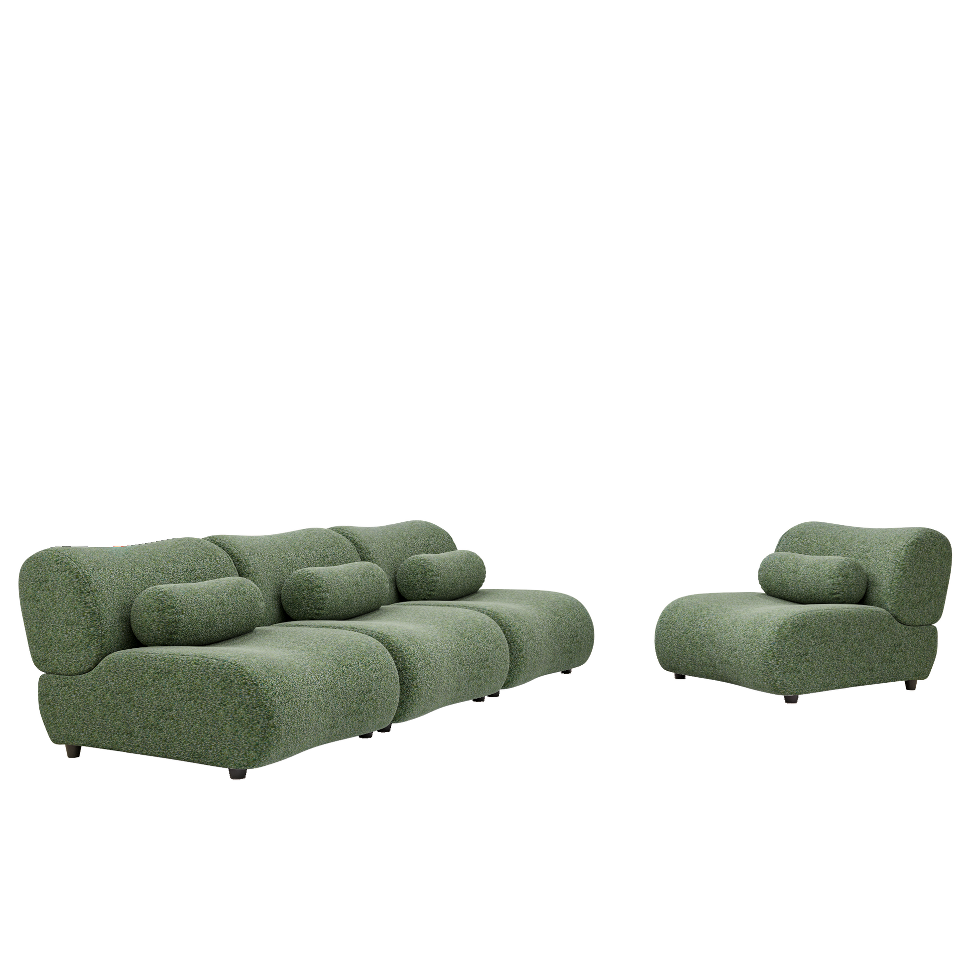 Green Modular Living Room Sofa Stylish Chenille Fabric Sofa With 70 Degree Reclined Backrest And Cylindrical Pillows, Flexible Layout, Multiple Configurations Green Chenille 4 Seat