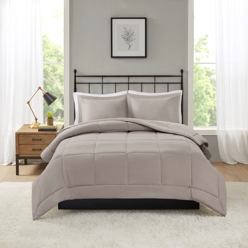 Microcell Down Alternative Comforter Mini Set King Taupe Microfiber