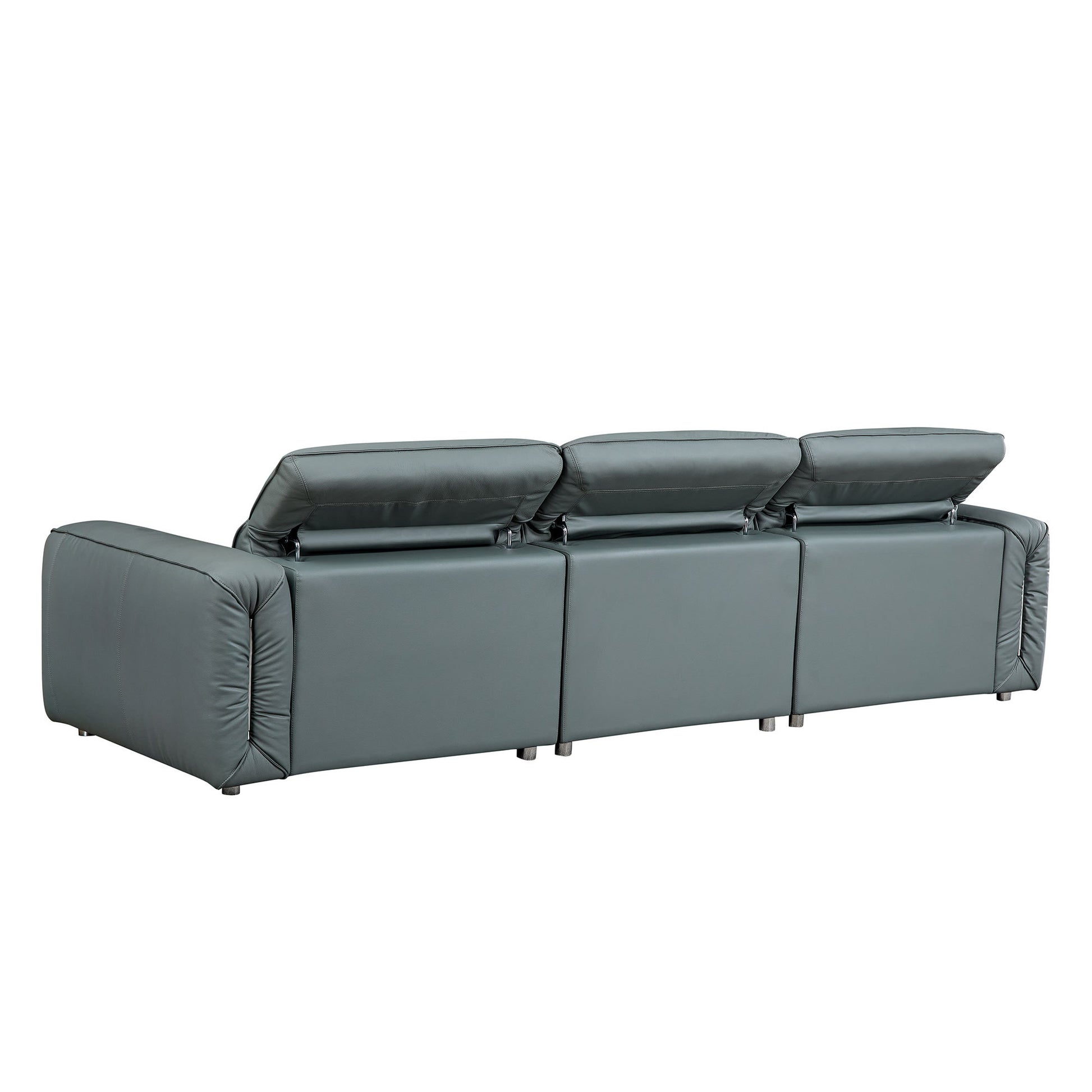 Modern Simple Line Design 3 Seater Leather Sofa For Living Room, Comfy Sofa Couch With Extra Deep Seats,Adjustable Headrests Couch,Blue Grey Blue Grey Leather 3 Seat