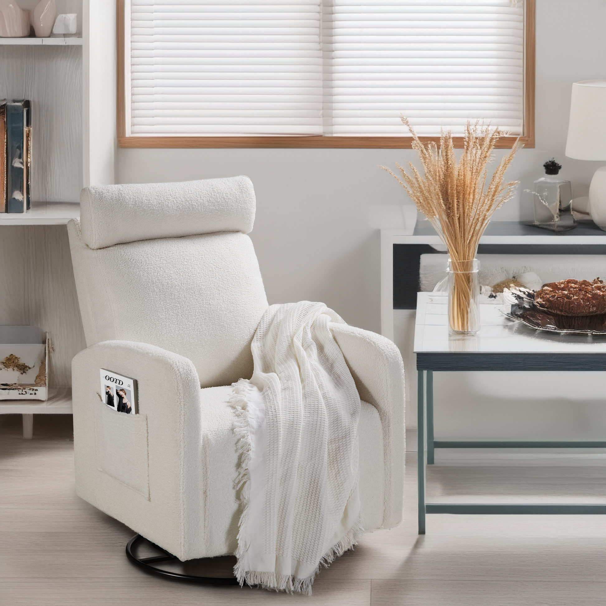 Swivel Upholstered Manual Recliner Chair Theater Recliner Sofa 360 Degree Nursery Glider Rocker For Living Room, Beige Beige Velvet Velvet 1 Seat