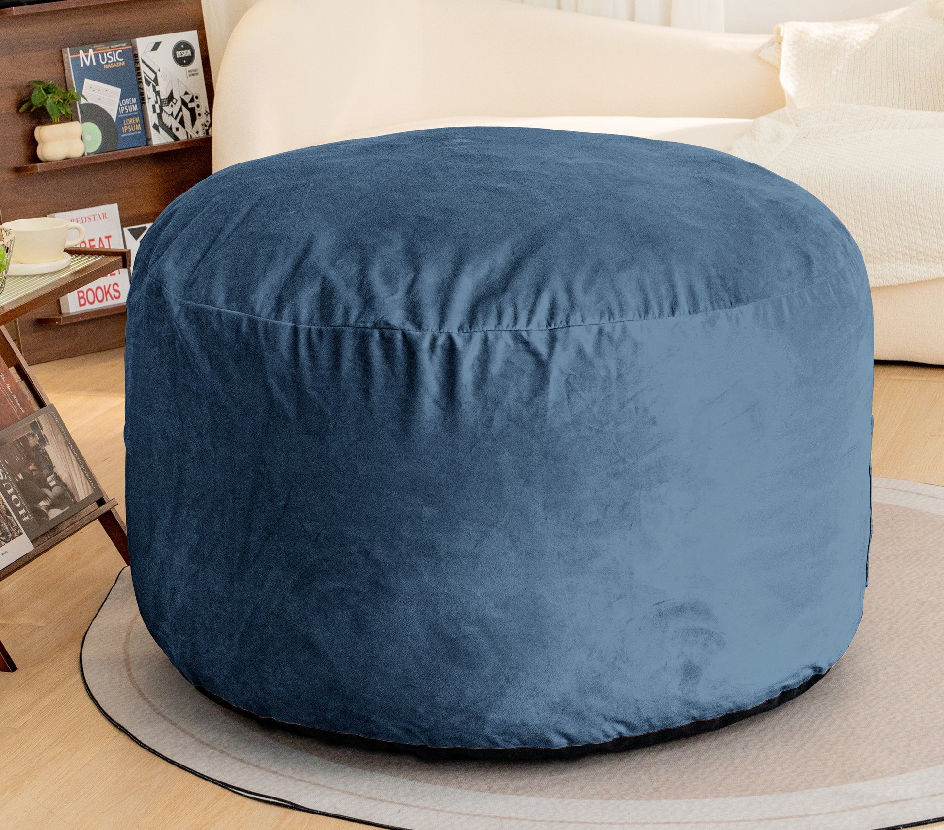 Bean Bag Chair 4Foot Luxurious Velvet Ultra Soft Fur With High Rebound Memory Foam For Adults Plush Lazy Sofa With Fluffy Removable Sponge Dark Blue Primary Living Space Soft Casual,Classic,Modern