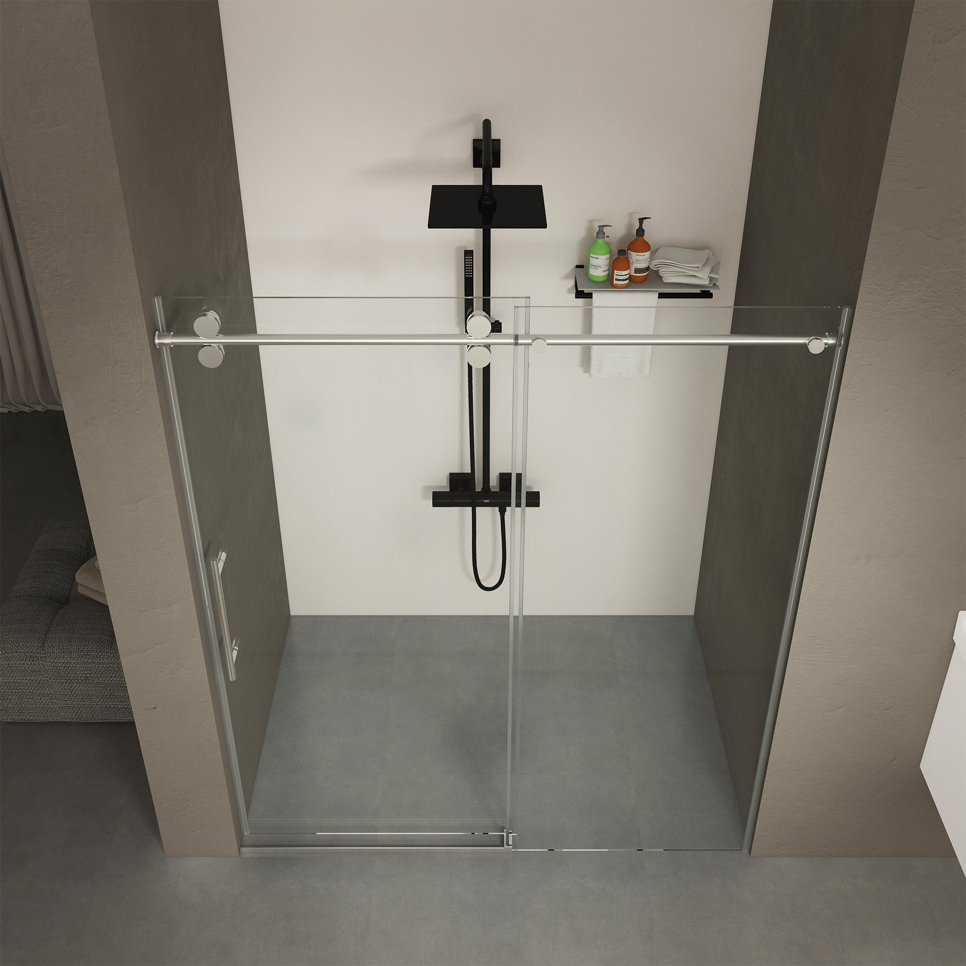 56" 60"W X 70"H Frameless , Sliding , With Premium 5 16" 8Mm Thick Tempered Glass Shower Enclosure ,Double Side Easy Clean Coat,Chrom Finished With Buffer Chrome Bathroom American Design Stainless