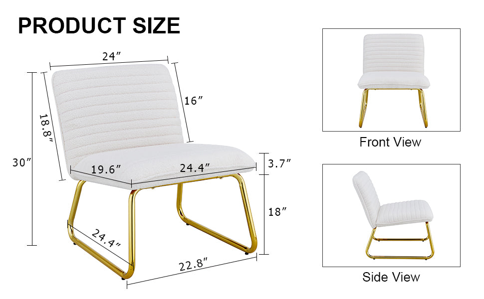 One White Minimalist Armless Sofa Chair With Plush Cushion And Backrest Paired With Golden Metal Legs, Suitable For Offices, Restaurants, Kitchens, Bedrooms White Plush