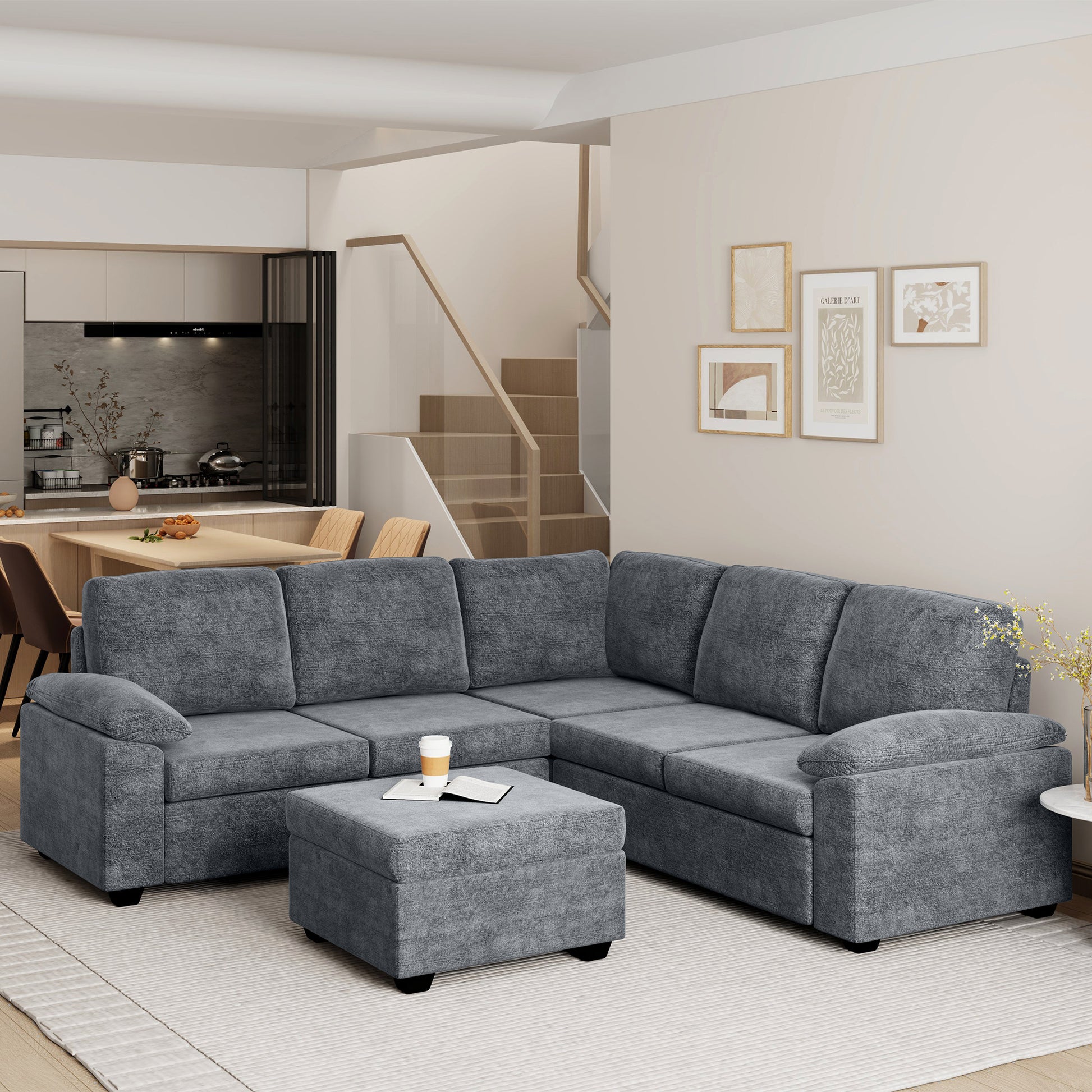 84*84" Modern Velvet Sectional Sofa Set,Large U Shaped Upholstered Corner Couch With Ottoman,Armrest Pillow,6 Seat Indoor Furniture For Living Room,Apartment,Office,2 Colors Gray Velvet 6 Seat