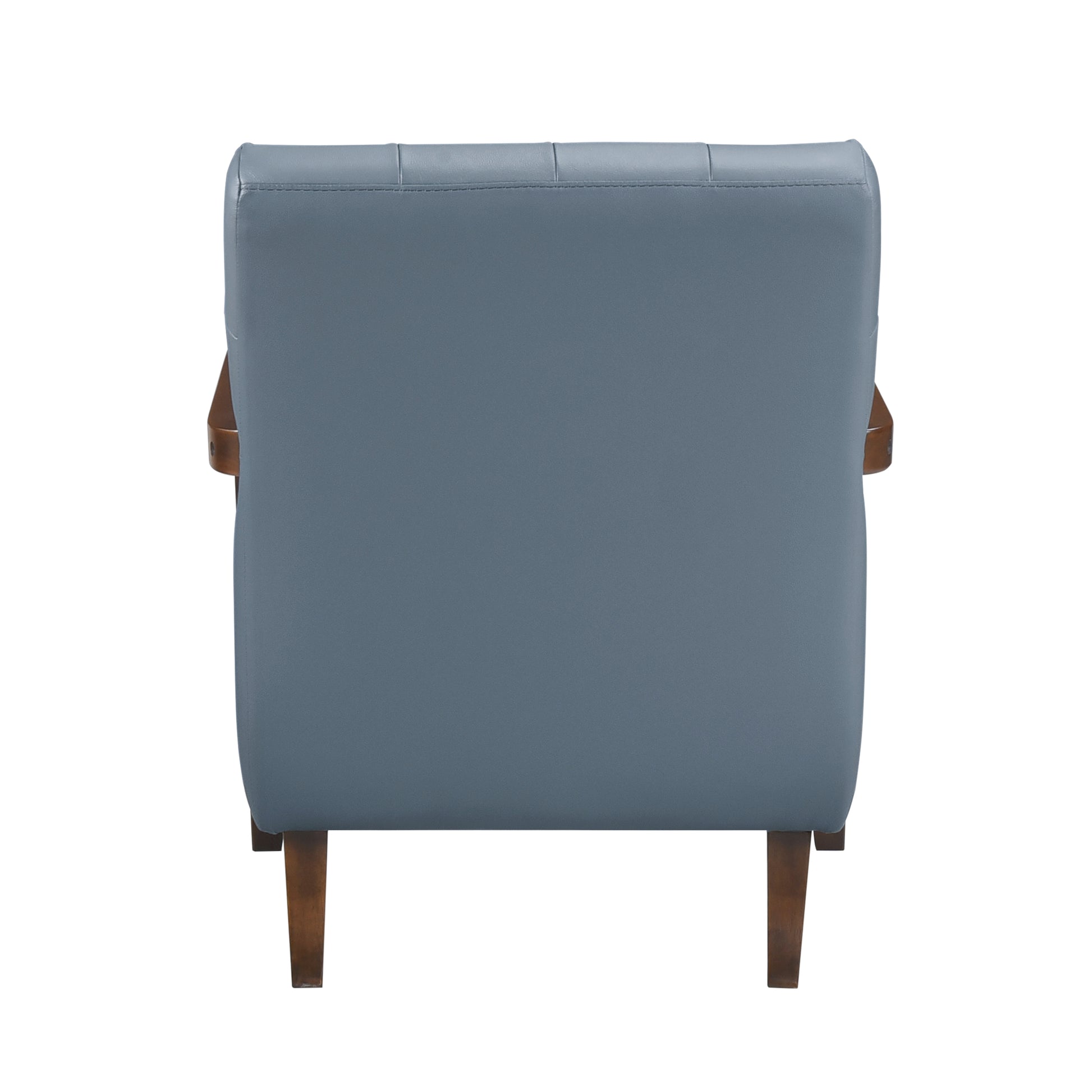 Modern Style Accent Chair Blue Leather Upholstered Tufted Detail Walnut Finish Wood Furniture 1Pc Blue Primary Living Space Contemporary,Modern Plywood