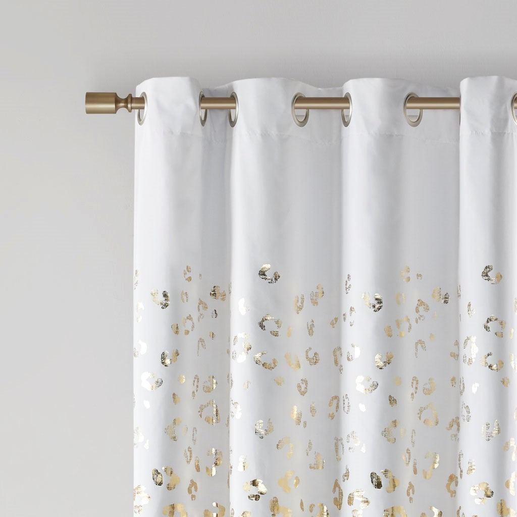 Grommet Top Metallic Animal Printed Total Blackout Curtain Only 1 Pc Panel White Gold Polyester