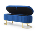 Storage Bench Bedroom Bench, Velvet Oval Upholstered End Of Bed Bench With Golden Metal Legs,50