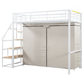 Twin Size Metal Loft Bed With Wardrobe And Storage Shelves, White Box Spring Not Required Twin White Metal Mdf Metal