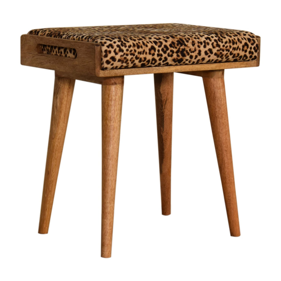 Solid Wood Leopard Velvet Tray Style Footstool Brown Oak Light Brown Velvet Velvet Primary Living Space Modern,Wild Style Mango Footstool Wood Solid Wood