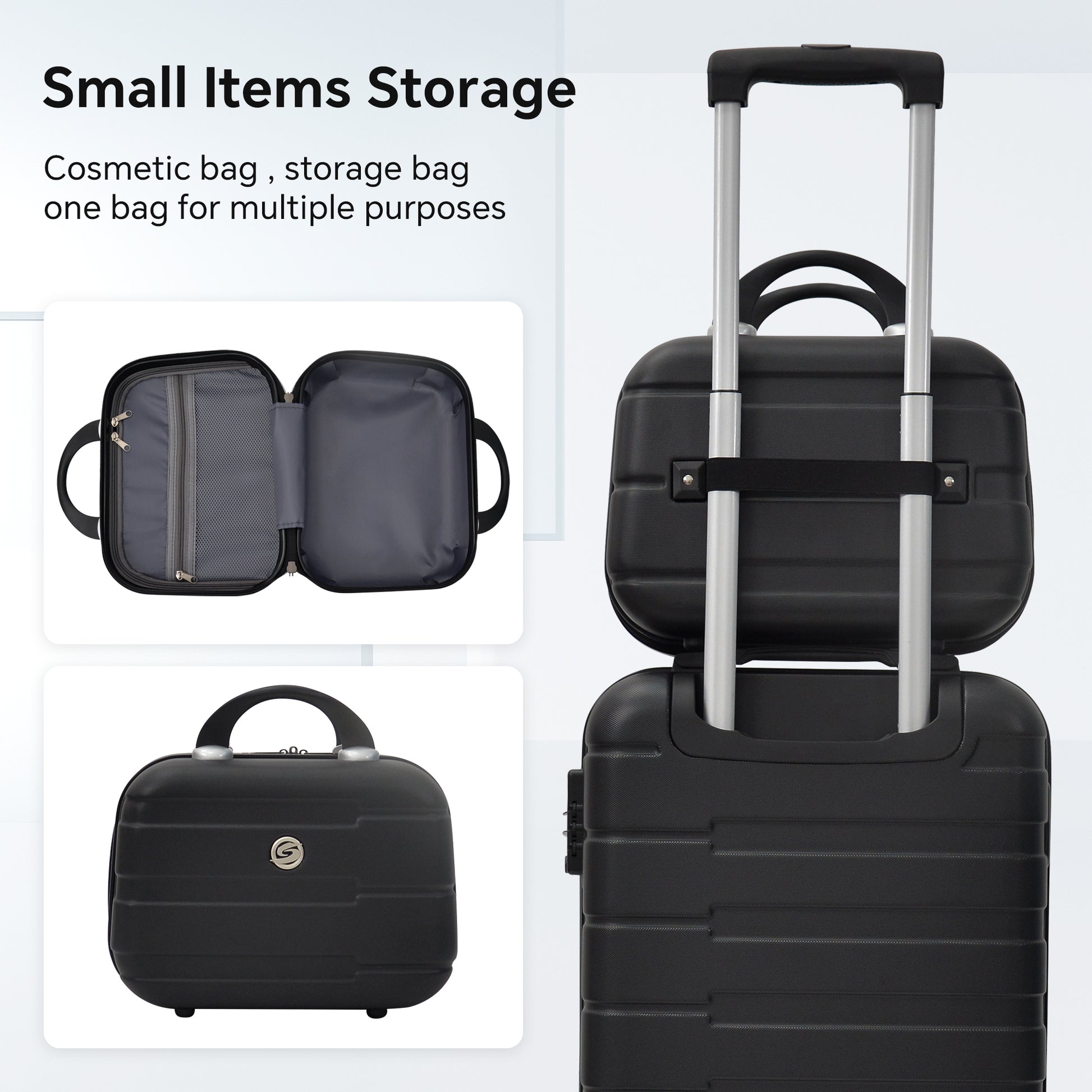 4 Piece Hard Shell Luggage Set,Carry On Suitcase With Spinner Wheels,Family Luggage Set,Black 12 20 24 28In Black Abs