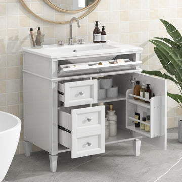30'' Bathroom Vanity With Top Sink, Modern Bathroom Storage Cabinet With 2 Drawers And A Tip Out Drawer, Single Sink Bathroom Vanity White Bathroom Modern Mdf Ceramic,Solid Wood Mdf
