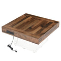 31.4'' X 31.4'' Farmhouse Coffee Table With 2 Usb Ports And Outlets, Brown Spliced Wood Grain Center Table With Led Light, Rustic Cocktail Table With Charging Station For Living Room, White White Primary Living Space Square Particle Board