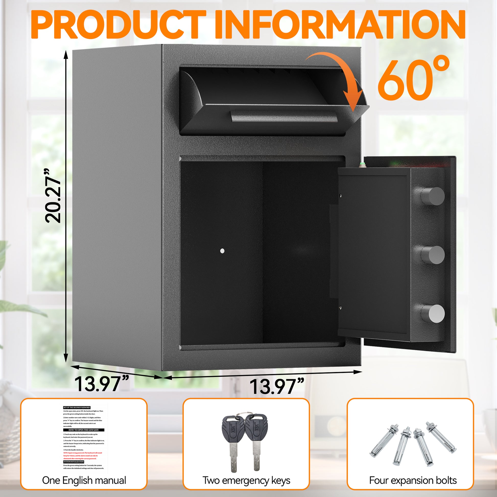 Digital Depository Safe Made Of Carbon Steel Electronic Code Lock Depository Safe With Deposit Slot Depository Box For Home Hotel Restaurant And Office Black Steel