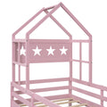 Wood Twin Size House Platform Bed With Guardrail And Drawer, Pink Box Spring Not Required Twin Pink Wood Bedroom Bed Frame Solid Wood Mdf