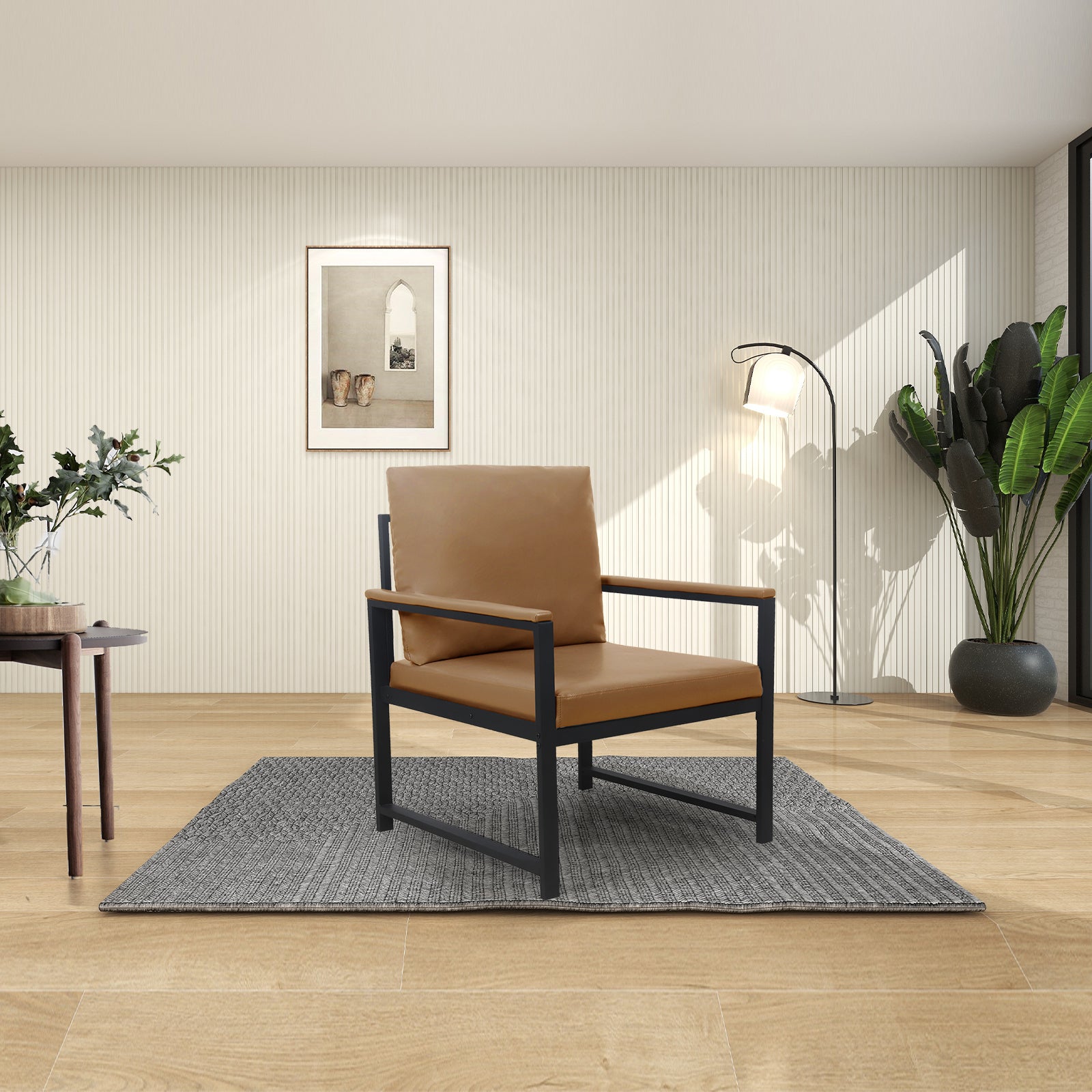 Lounge, Living Room, Office Or The Reception Area Leathaire Accent Arm Chair With Extra Thick Padded Backrest And Seat Cushion Sofa Chairs,Non Slip Adsorption Feet,Sturdy Metal Frame,Light Tan Camel Tech Cloth