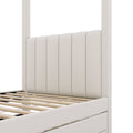 Twin Size Upholstery Canopy Platform Bed With Trundle And Three Storage Drawers, Beige Twin Beige Upholstered