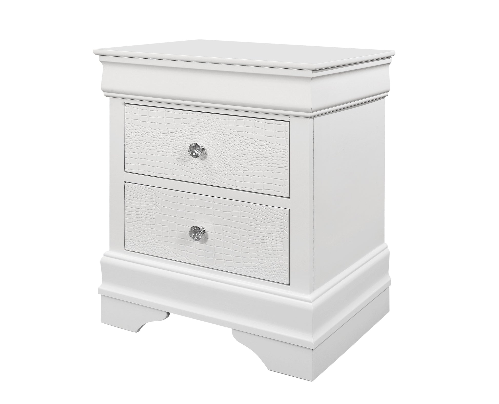 Shaker Crocodile Metallic White Nightstand White Solid Wood Mdf