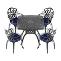 Cushions In Random Colors 5 Piece Set Of Cast Aluminum Patio Furniture With Cushions Yes Dining Set Black Seats 4 Rust Resistant Frame Water Resistant Cushion Garden & Outdoor Complete Patio Sets Aluminium