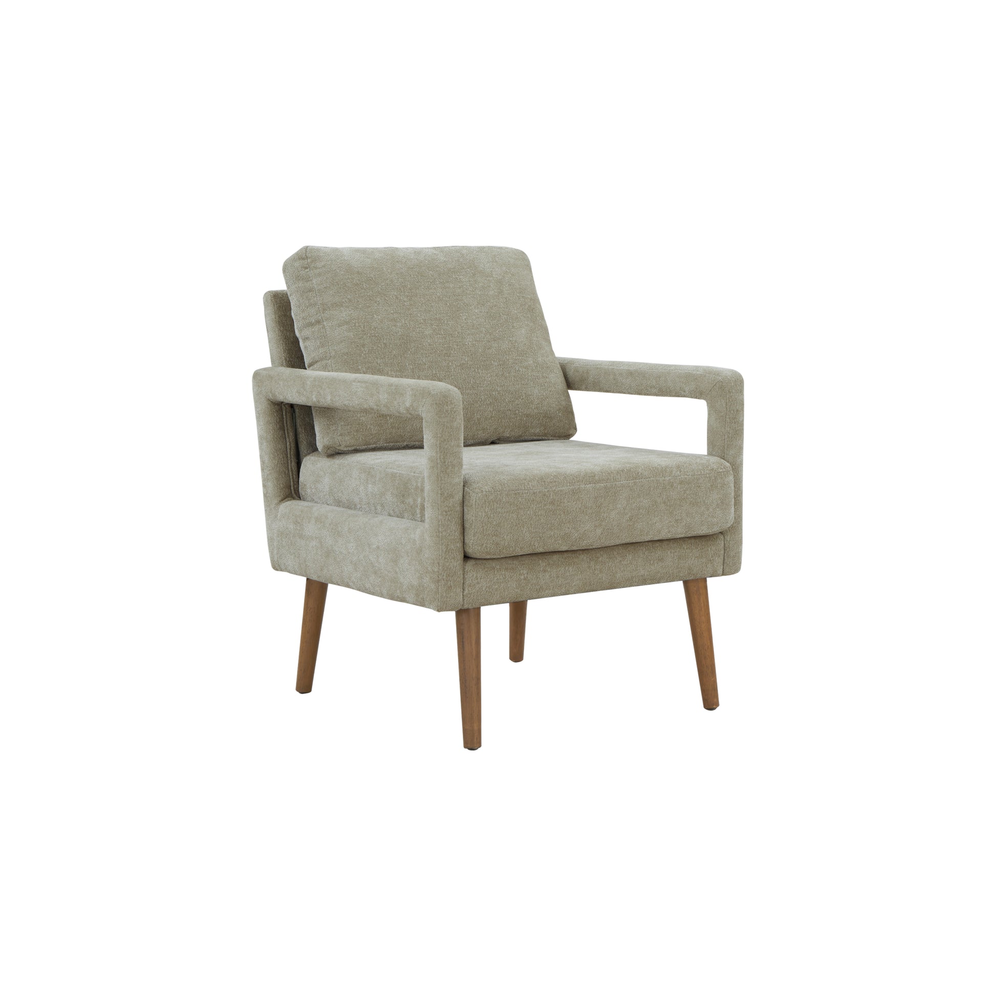 Mid Century Armchairaccent Chair With Chenille Armrest & Soft Cushion For Living Room, Bedroom, Home Office, Study, Light Grey Gray Foam Wood Fabric