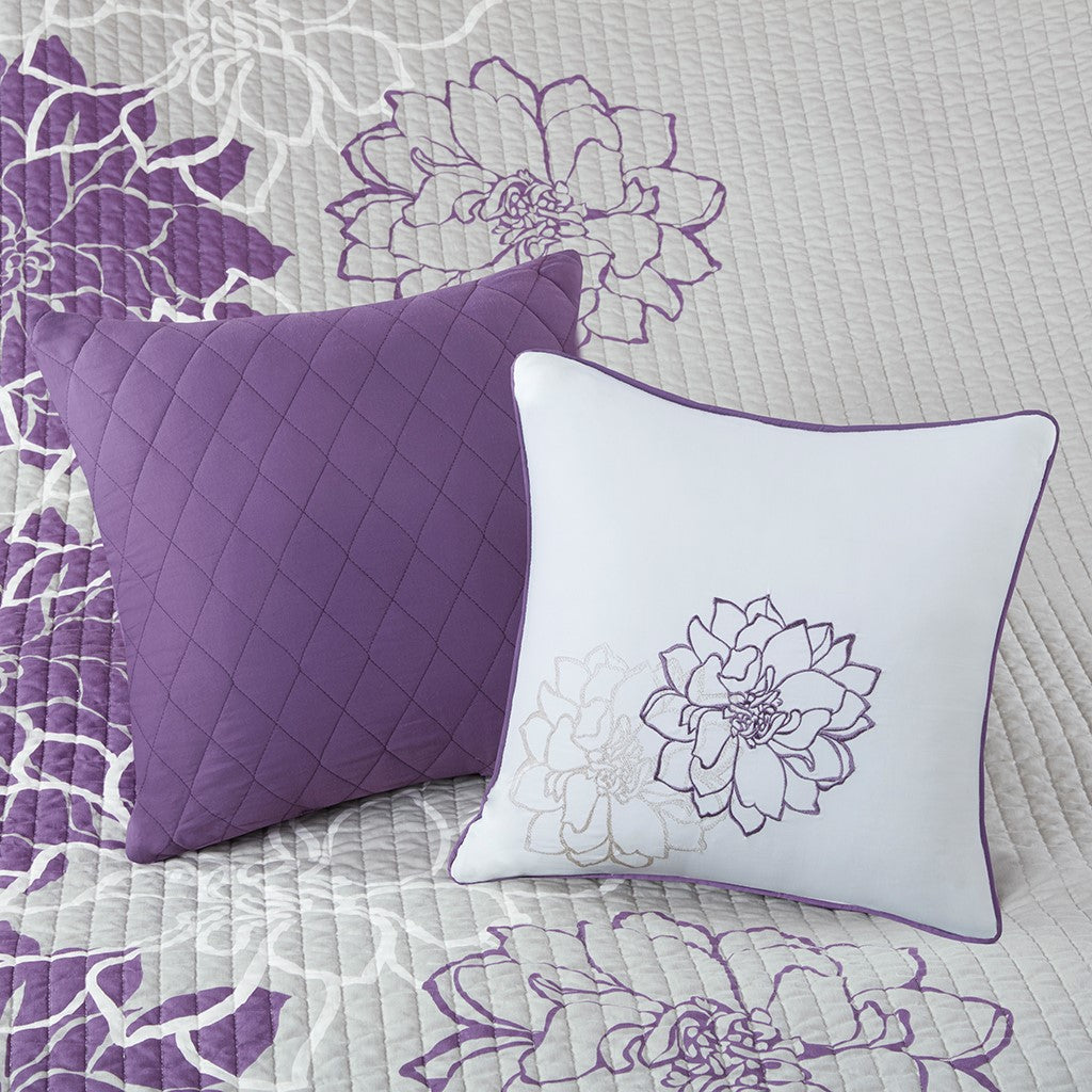 6 Piece Printed Cotton Quilt Set With Throw Pillows Taupe Grey Purple King Cal King King Purple Cotton