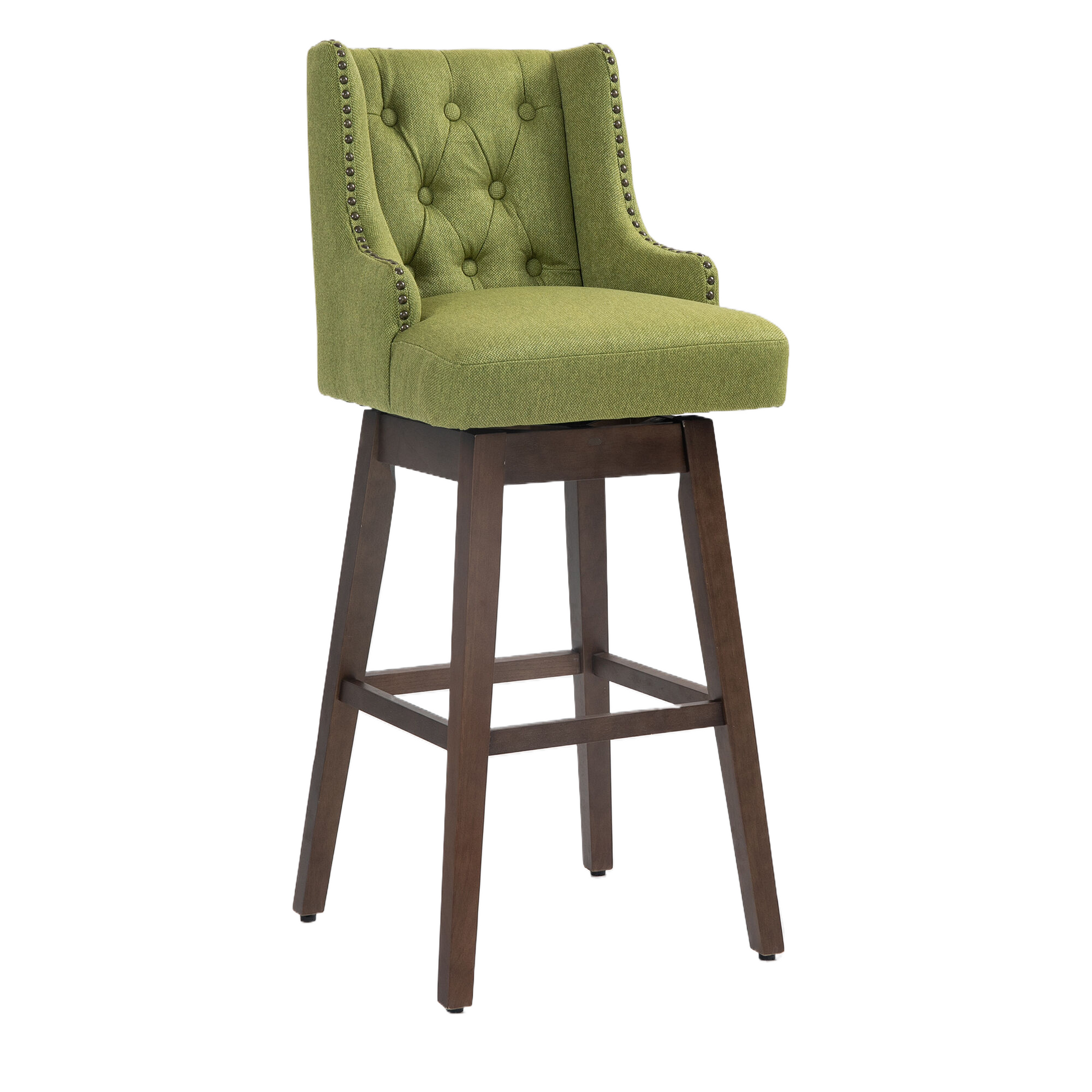Coolmore Bar Stools Set Of 2 Counter Height Chairs With Footrest For Kitchen, Dining Room And 360 Degree Solid Wood Legs Swivel Bar Stools Set Of 2 Olive Linen Olive Foam Linen