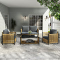 Comming Patio 4 Pieces Brown Pe Wicker Sofa Set With Grey Cushion Yes Complete Patio Set Black Brown Seats 4 Garden & Outdoor Modern Sofa Seating Groups Foam Steel