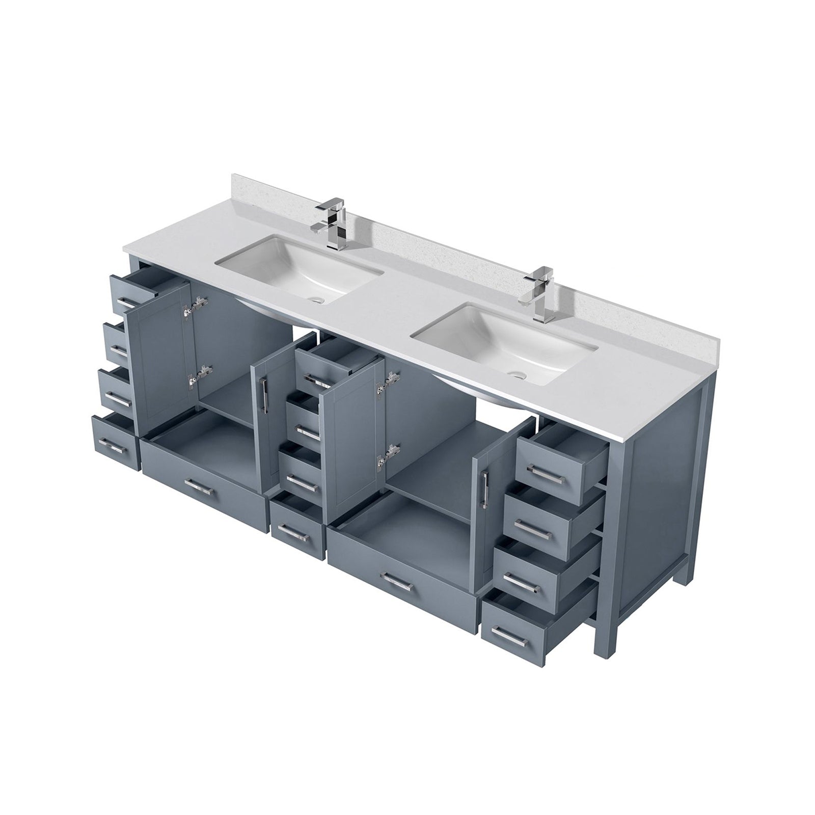 Dark Grey Double Bath Vanity 84 In. W X 22 In. D, Cultured Marble Top, And Faucet Set Dark Grey Plywood Wood