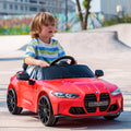 Qaba Bmw M4 Licensed Kids Electric Car, 12V Ride On Car With Parent Remote Control, Suspension, Handle Attachment, Battery Powered Kids Car With Led Lights, Music, Soft Start, Red Red Plastic