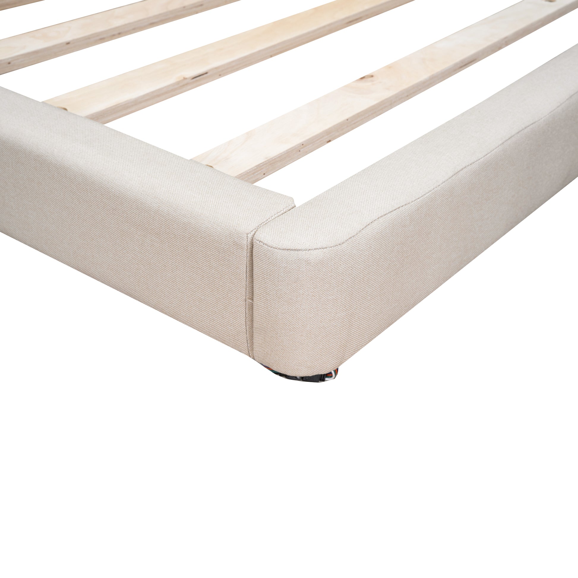 Full Size Upholstered Platform Bed With Led Lights,Usb Ports And Outlets,Linen Fabric,Beige Full Beige Wood Metal