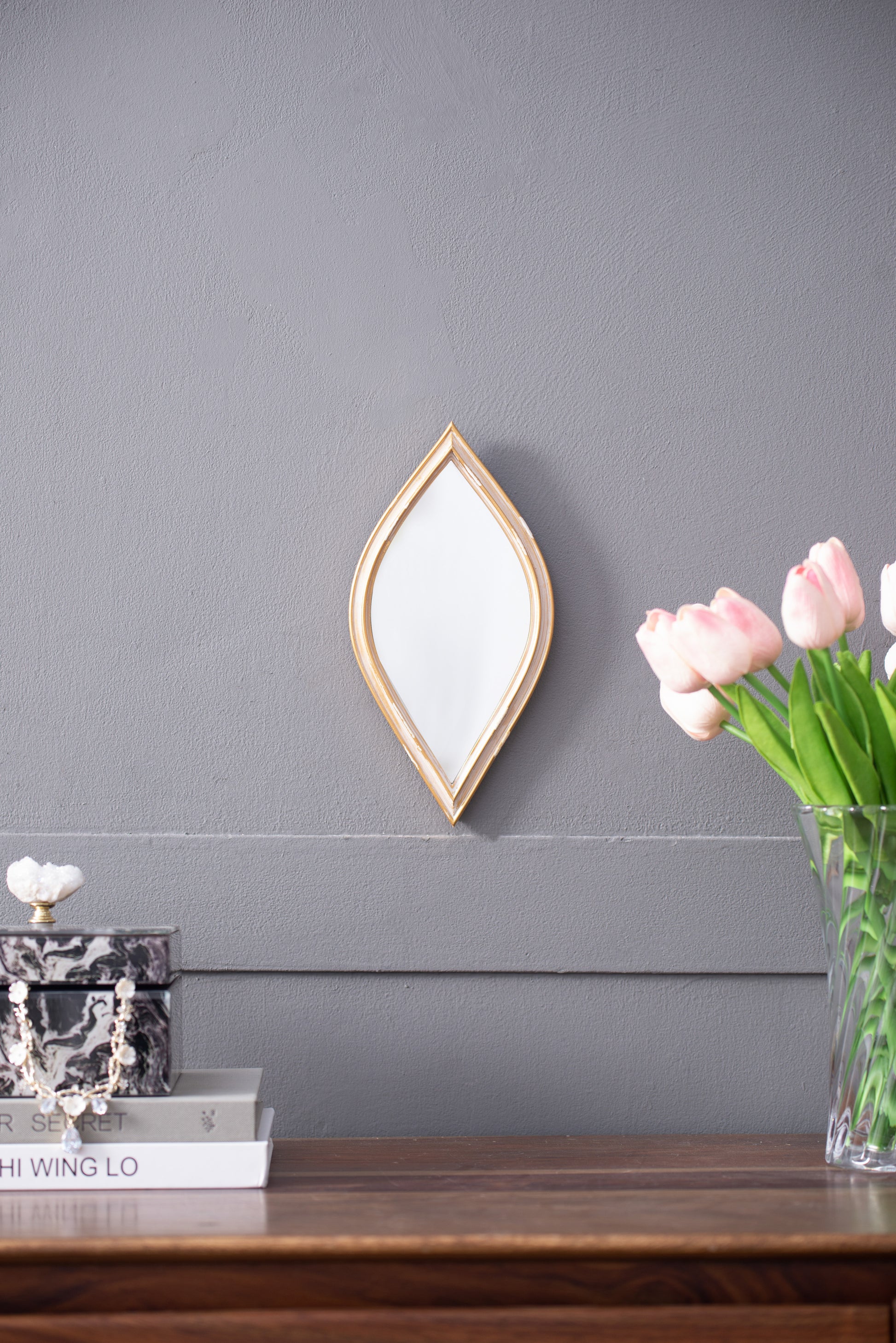 Small Decorative Mirror For Wall Decor, 2 Pieces Wall Accent, 4.5X9.5" Antique Gold Polyresin