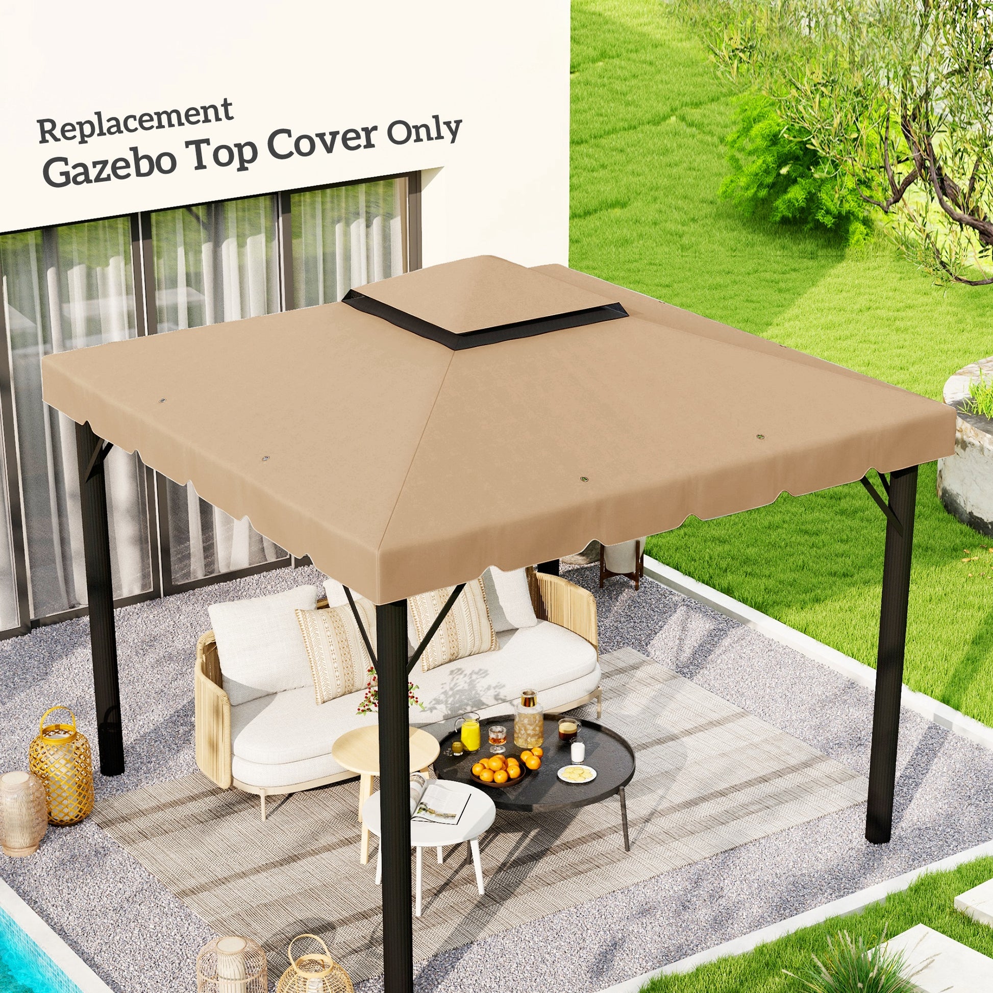 Outsunny 9.8' X 9.8' Gazebo Replacement Canopy, Gazebo Top Cover With Double Vented Roof For Garden Patio Outdoor Top Only , Khaki Khaki Polyester