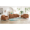 Aria Top Grain Leather Sofa Couch Brown Genuine Leather Wood Primary Living Space Medium Firm Cushion Back Mid Century Modern Eucalyptus Square Arms Down Filling Leather 3 Seat