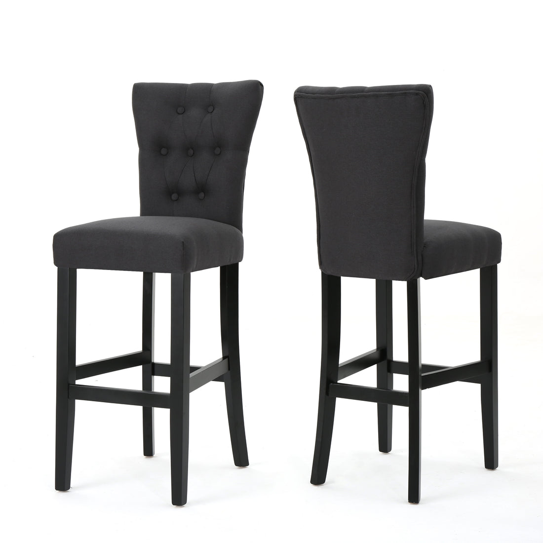 Barstool2Pcs Set Dark Grey Wood Fabric