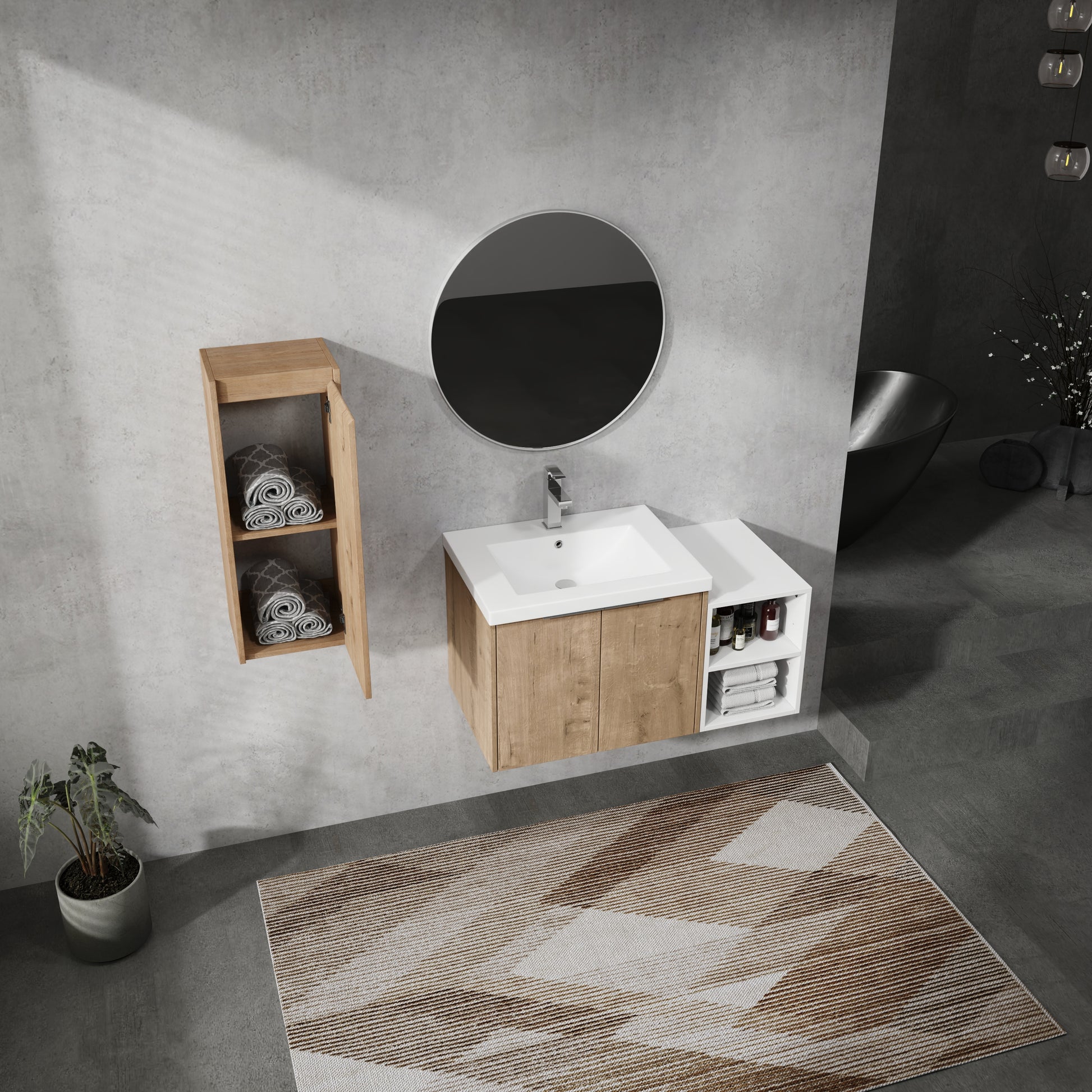 36" Wall Mounted Bathroom Vanity With Sink And Side Cabinet, Soft Close Doors,00112Imo 0624Imo 0612Gwh Combination Cabinet Kd Packing Imitative Oak Bathroom Modern Plywood Plywood