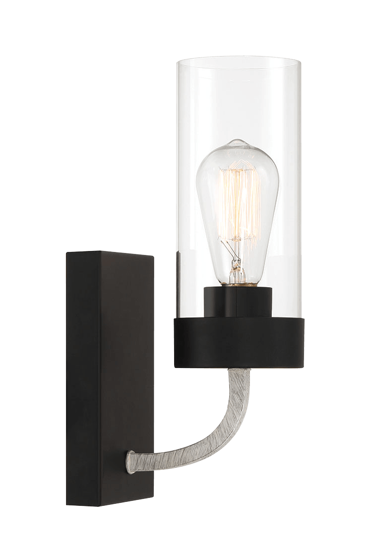 Zephyr Single Light Sconce With Clear Glass Metal Black Finish Black,Clear Glass,Metal