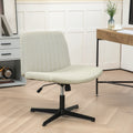 Homcom Wide Office Chair, Armless Office Desk Chair, Computer Fabric Vanity Chair With Adjustable Height, Beige Beige Polyester