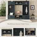 4 In 1 Detachable Hall Tree With Storage And 7 Hooks, Multiple Functions Hallway Coat Rack With Storage Drawers And Cabinet, Antique Blue Shoe Bench For Entryway Hallway Dark Blue Particle Board Mdf