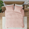 Embroidered Medallion Faux Fur Ultra Plush Comforter Mini Set King Blush Polyester