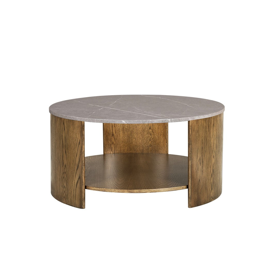 Round Mixed Material Coffee Table With Shelf Oak Mdf