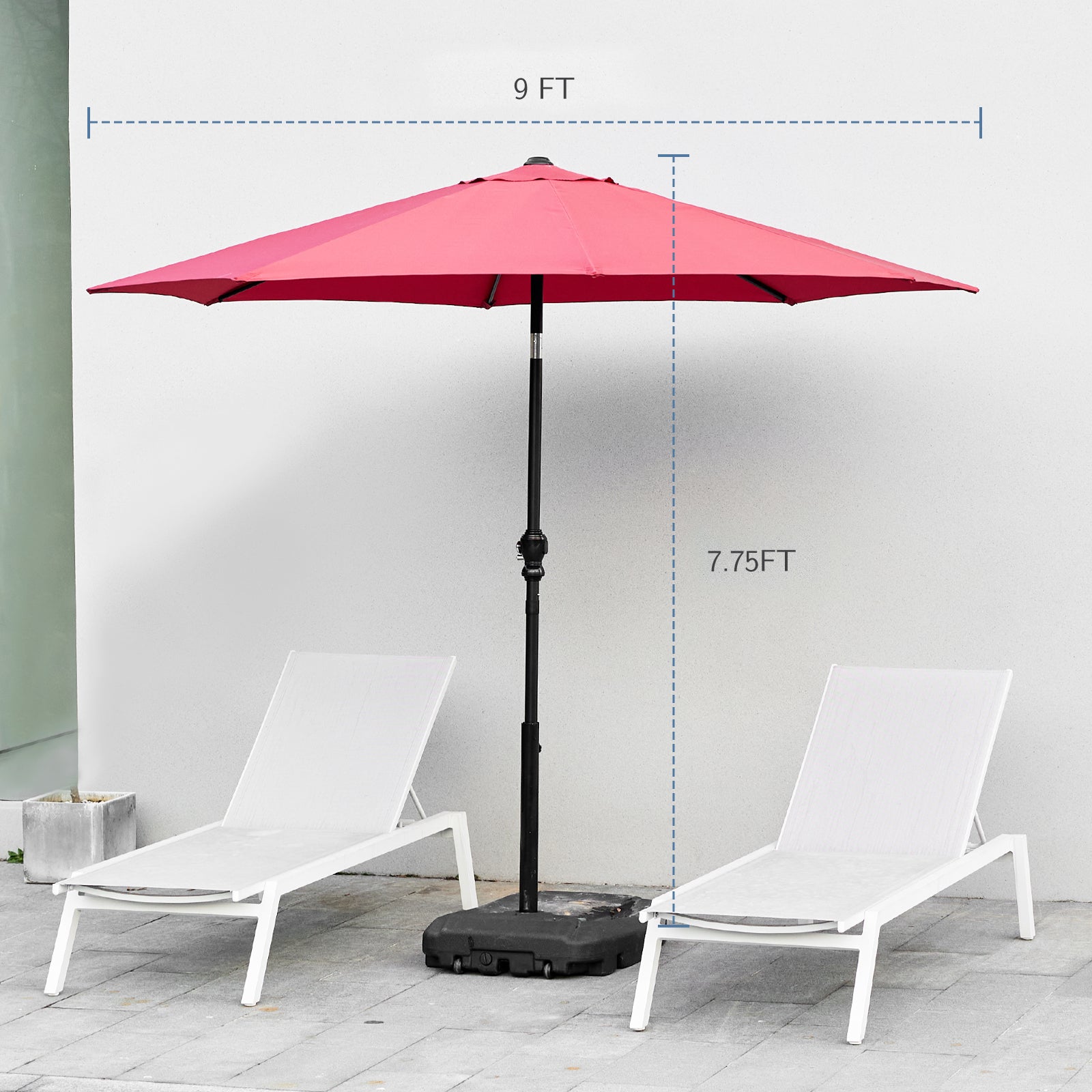 9 Foot Outdoor Patio Umbrella With Button Tilt And Crank, Outdoor Patio Market Table Umbrella Uv Protected And Waterproof, Red Red Polyester